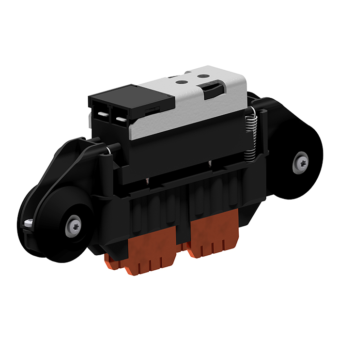 Wheel guided, spring supported current collector for PCT2