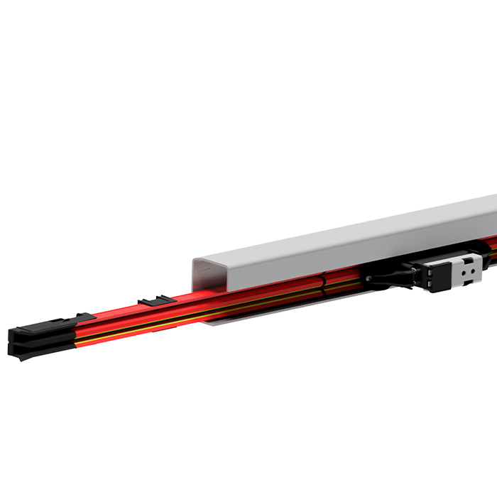 PR2 conductor bar mounted in track rail with current collector