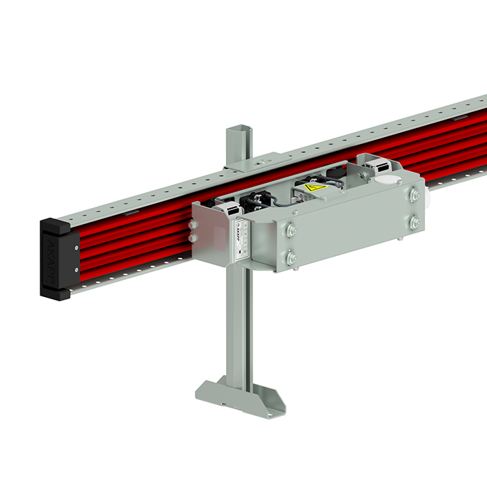 PR4 conductor bar with PVC housing, current collector, support profile and posts